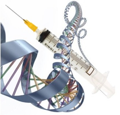 Syringe encircled by DNA