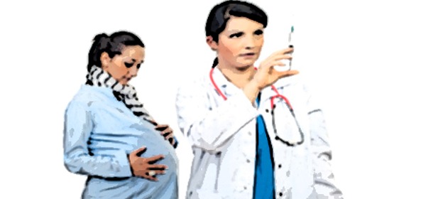 Doctor about to vaccinate pregnant woman