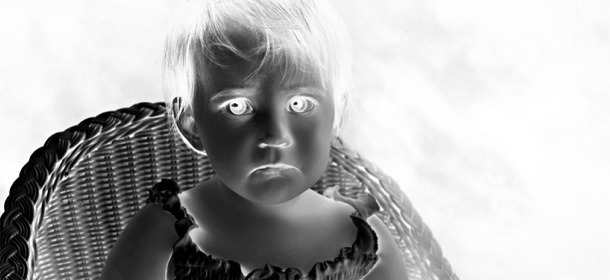 Sad Little Girl, by Espen Faugstad (negative and grayscale)