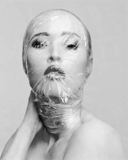 Woman with Plastic-Wrapped Head