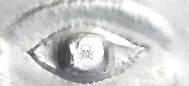 Aluminum Eye with Skull and Crossbones in Pupil